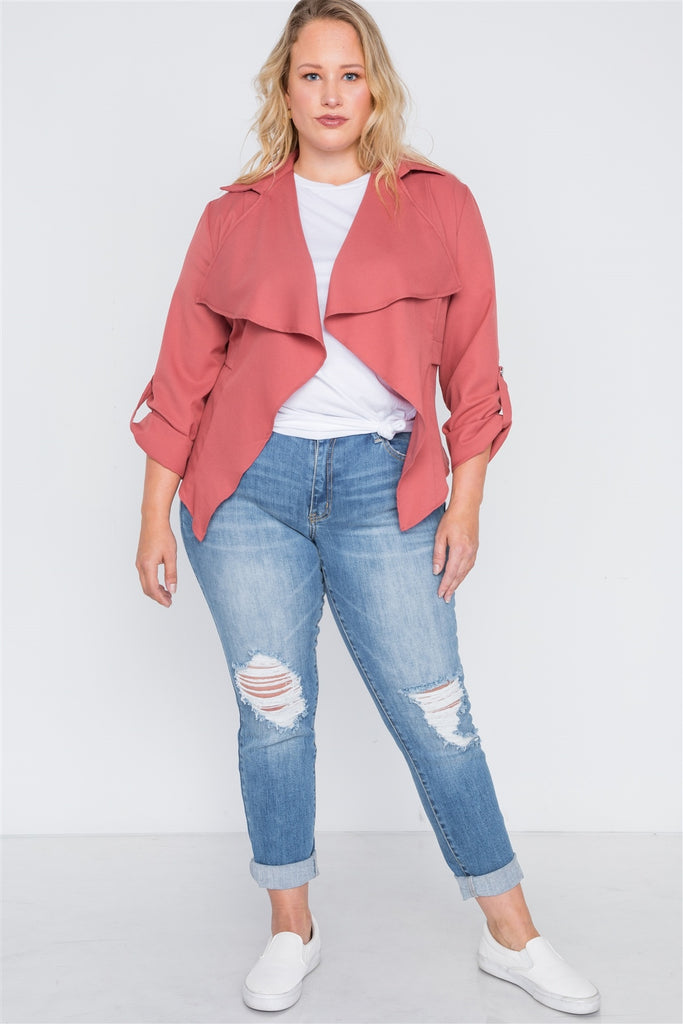 FLAME Draped Open Front Light Jacket