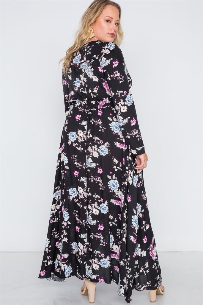 ELVIRA Floral Print Button Down Maxi Dress