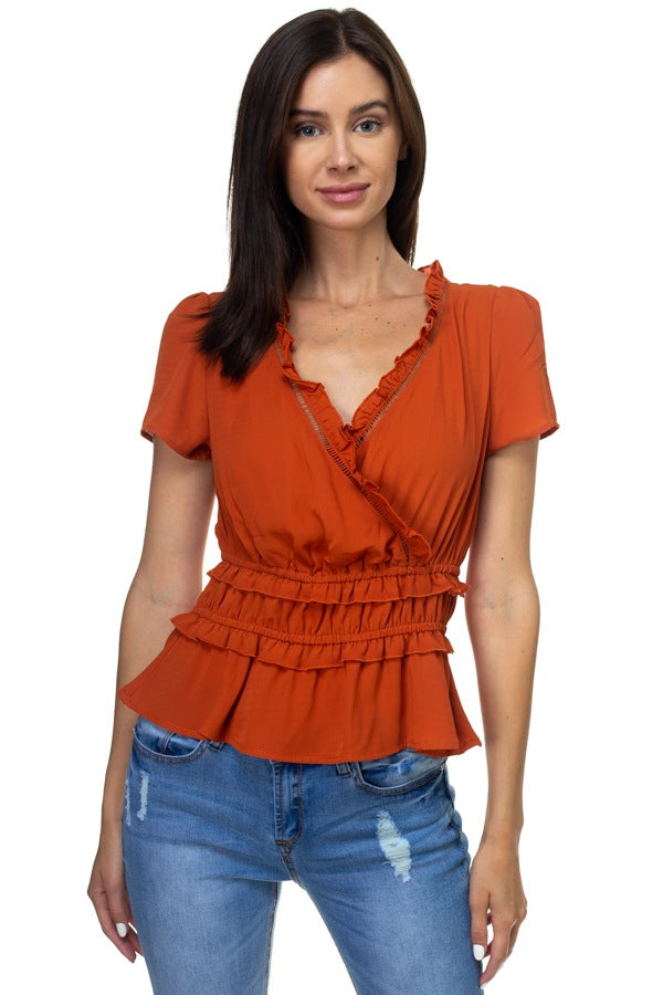 TEMPEST Shirring Ruffle Cropped Top
