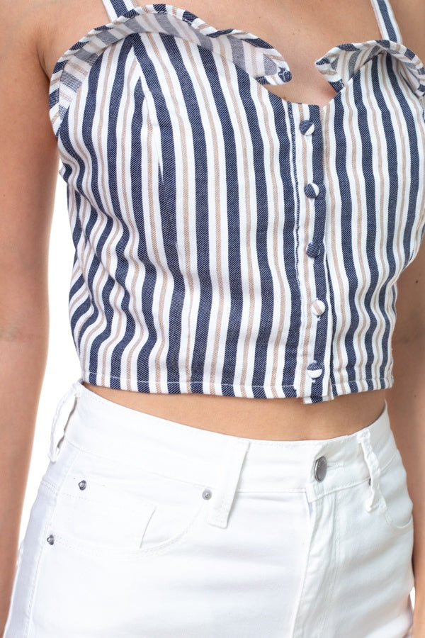 LILLY Stripe Button Down Cropped Top