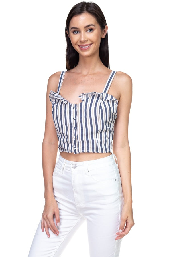 LILLY Stripe Button Down Cropped Top