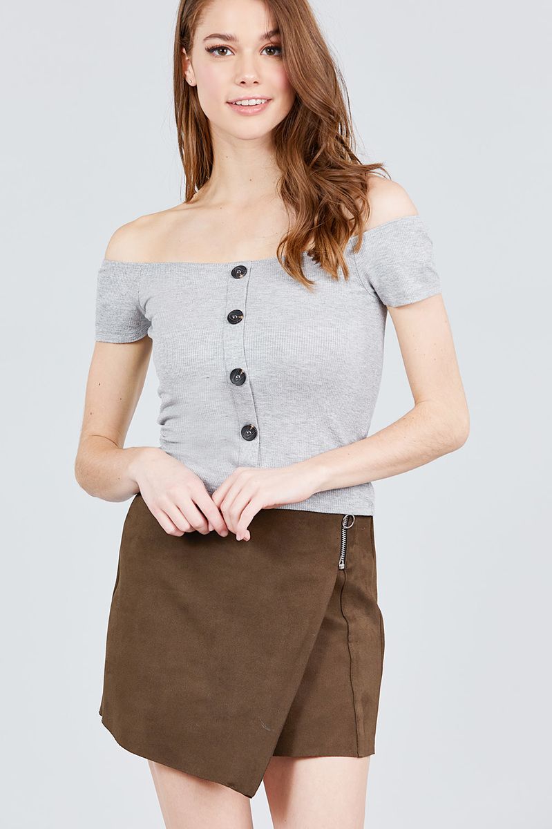 TAYA Short Sleeve Off The Shoulder Button Top