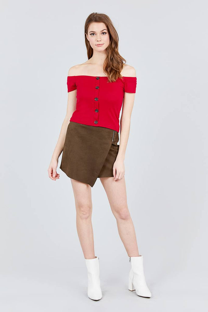 TAYA Short Sleeve Off The Shoulder Button Top