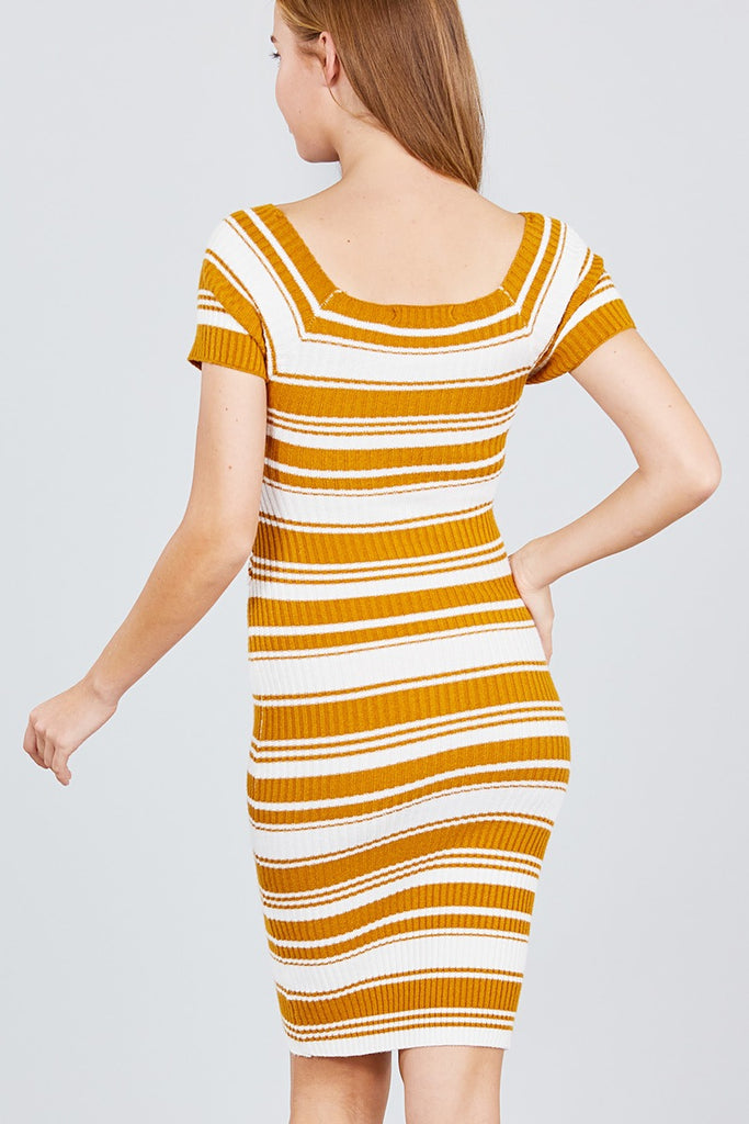CLAIRE Cross Wrap Multi Stripe Dress