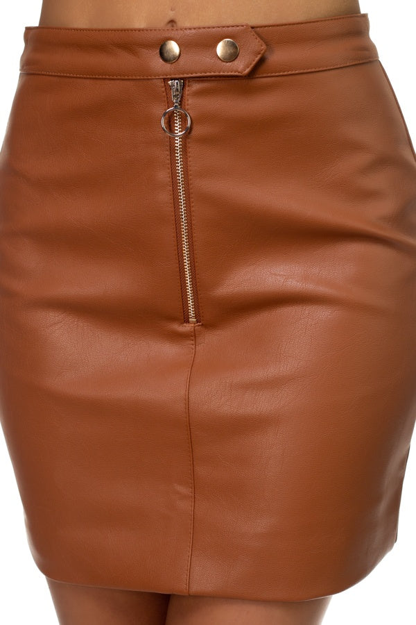 ALEXIA Faux Leather O-ring Zipper Up Skirt