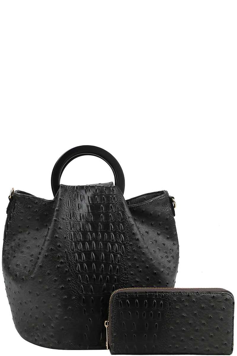 MIRIAM 2in1 Croco Pattern Chic Satchel With Long Strap