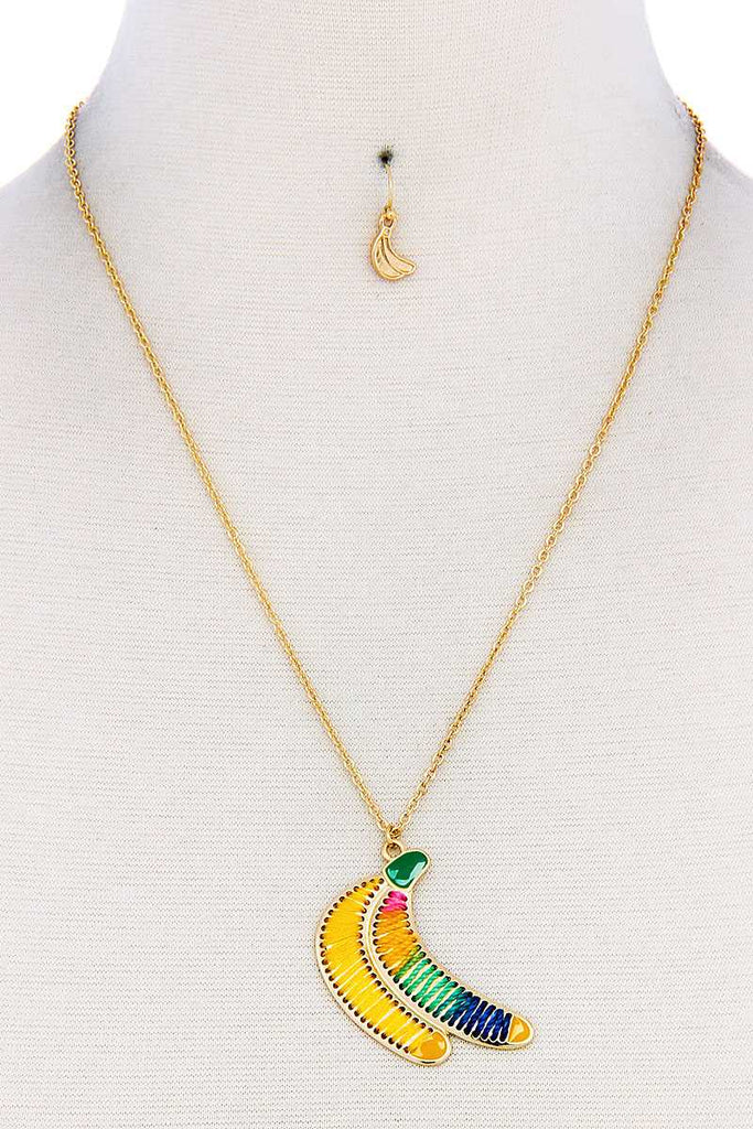 Fashion Stitch Banana Pendant Necklace And Earring Set
