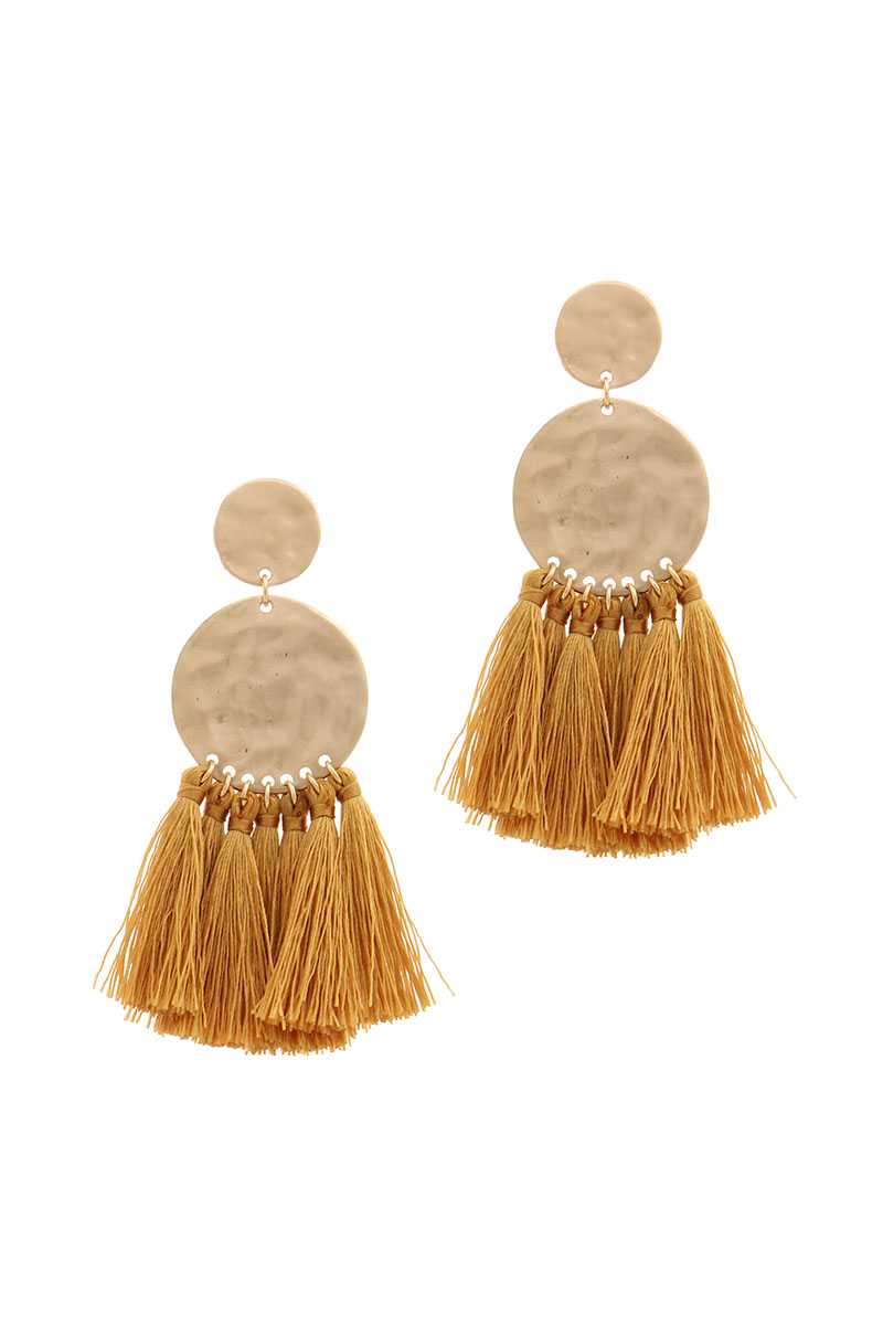 Double Hammered Circle Tassel Drop Earring