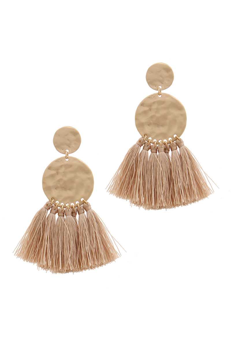 Double Hammered Circle Tassel Drop Earring
