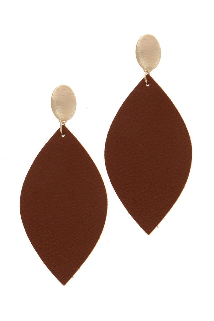 Leather Pointed Oval Post Drop Earring