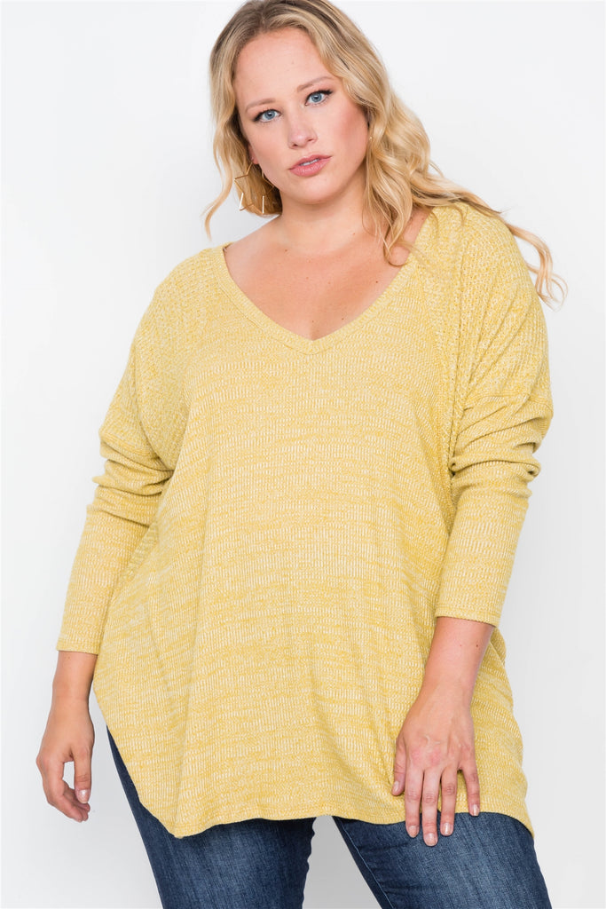 Plus Size Heather Grey Knit Long Sleeve Top