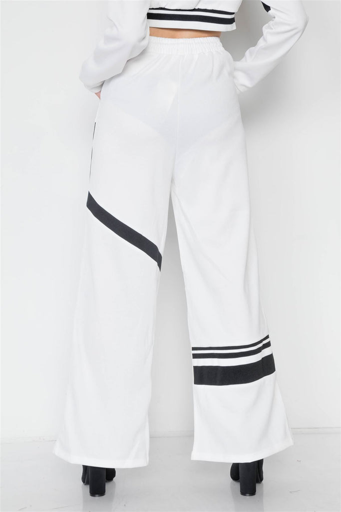 White Knit Color Block Crop Sweater Pant Set