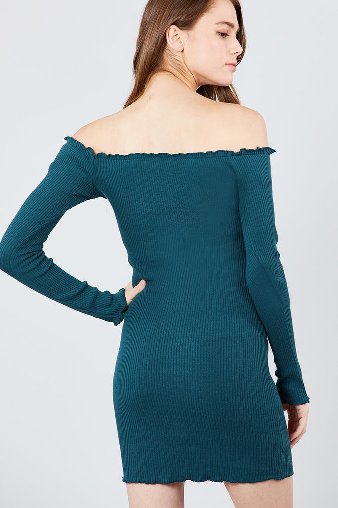 MARCIA Long Sleeve Button Down Detail Off The Shoulder Dress