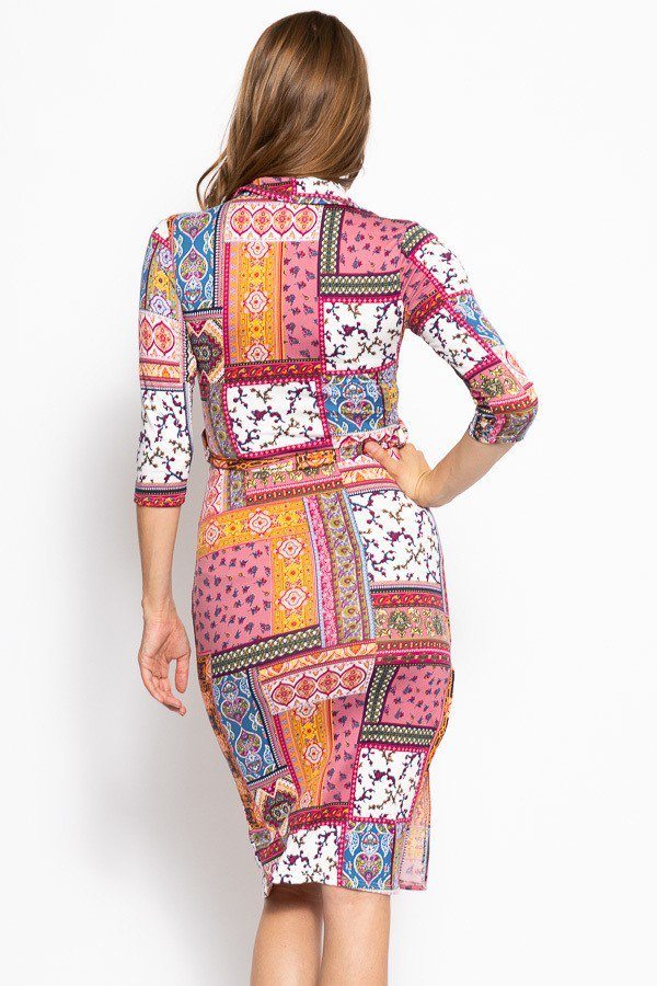 ELENA Print, Midi Tee Dress With 3/4 Sleeves