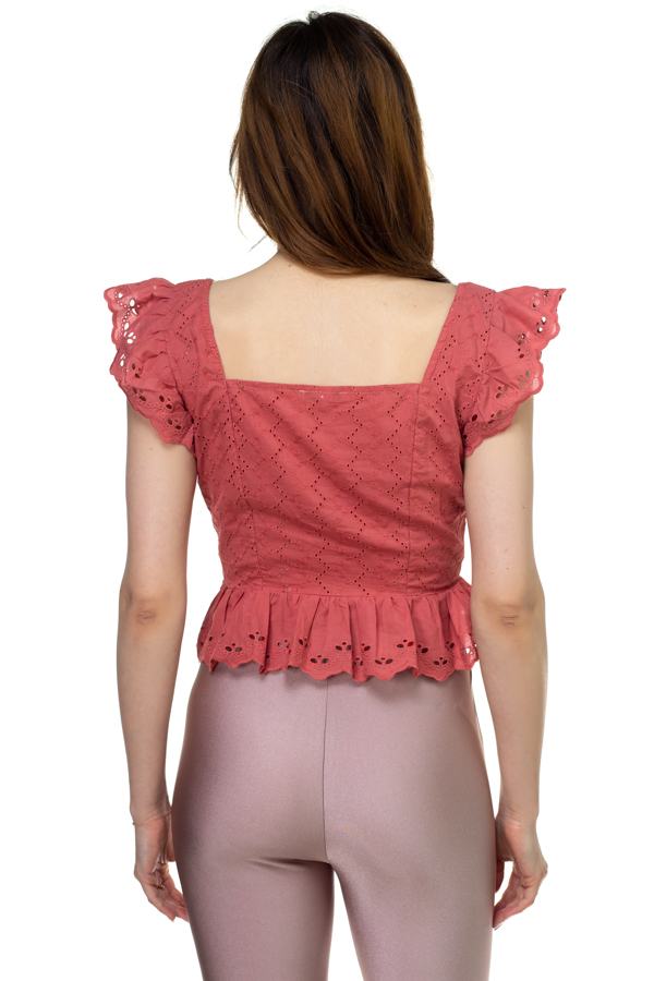 Embroidered Ruffle Cropped Top