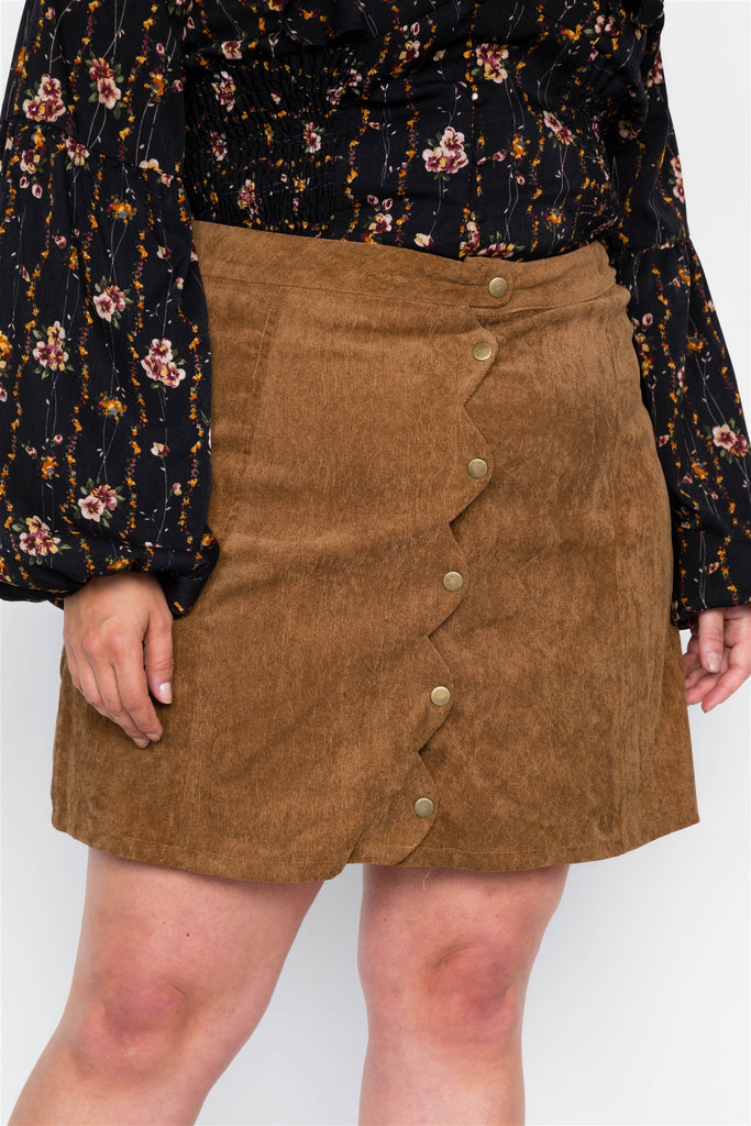 Plus Size Corduroy Scallop Front Mini Skirt