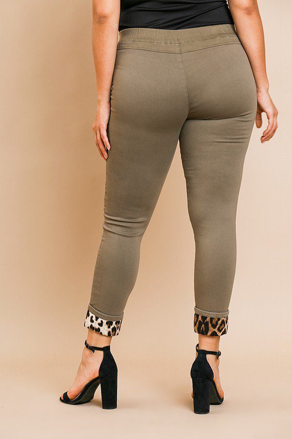 Skinny Pants With Animal Print Patches And Rolled Cuff Hem