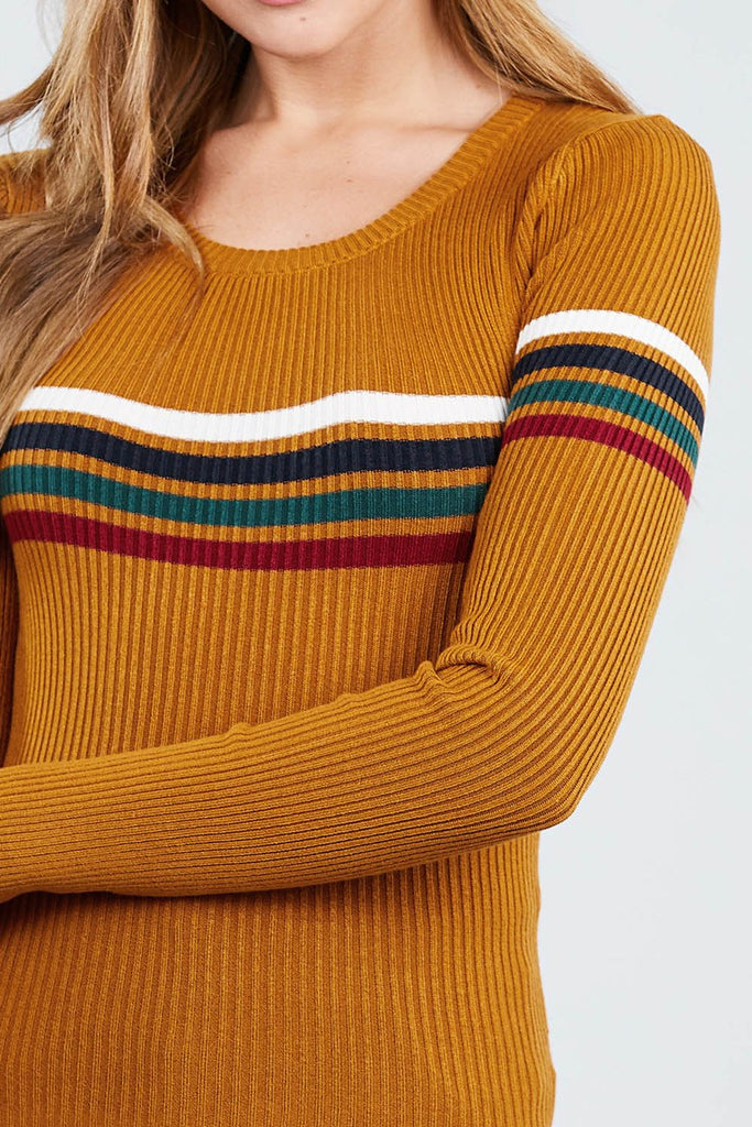 Long Sleeve Round Neck Stripe Sweater Top