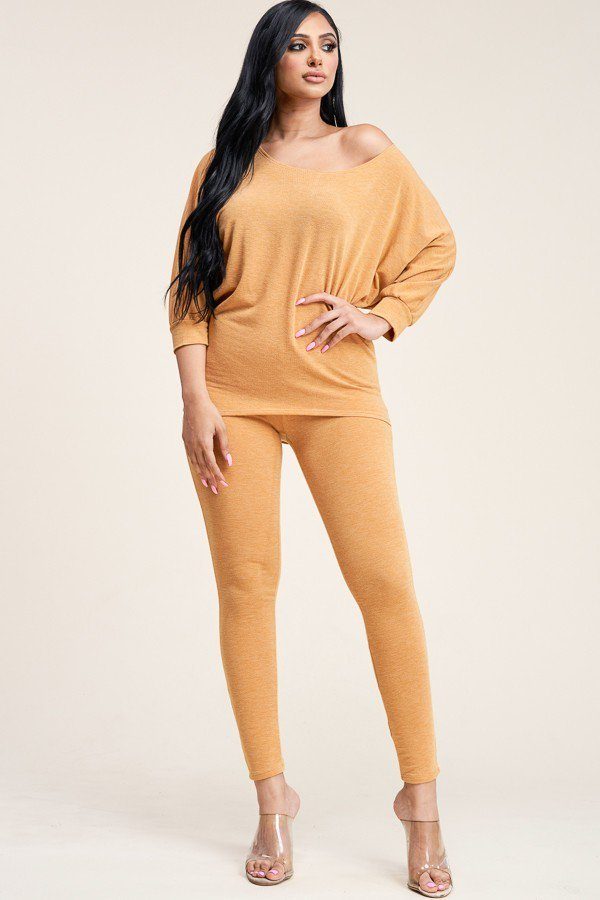 Solid French Terry Slouchy Top And Pants Two Piece Set