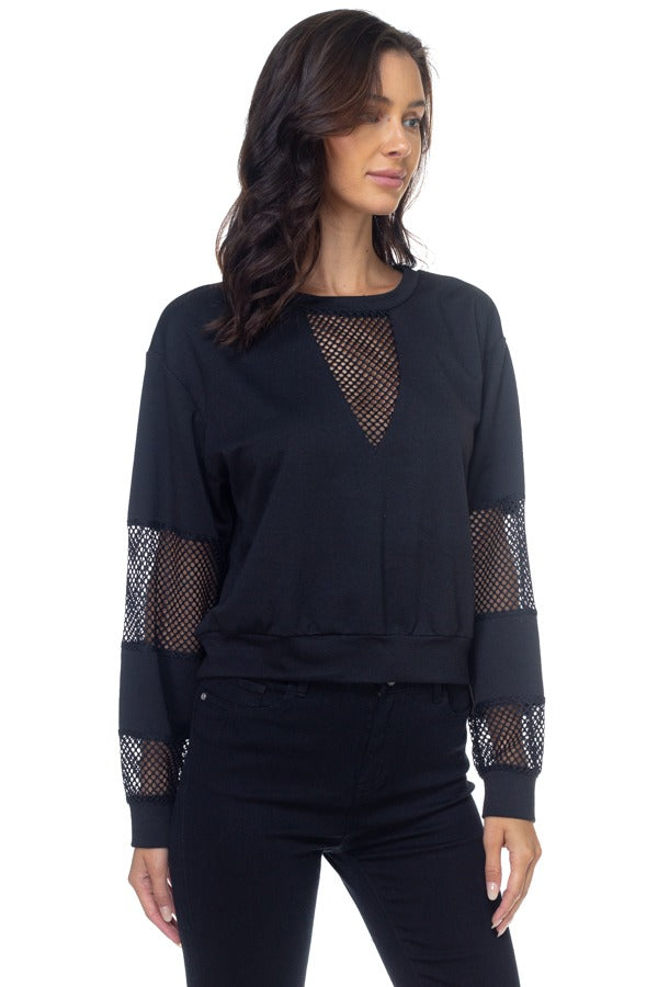Mesh Long Sleeve Pullover Sweater