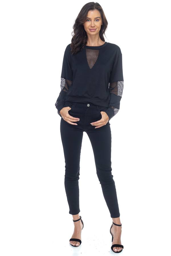 Mesh Long Sleeve Pullover Sweater