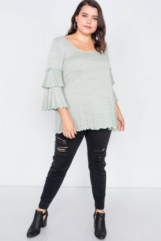 Plus Size Tiered Ruffle Bell Sleeve Scoop Neck Top