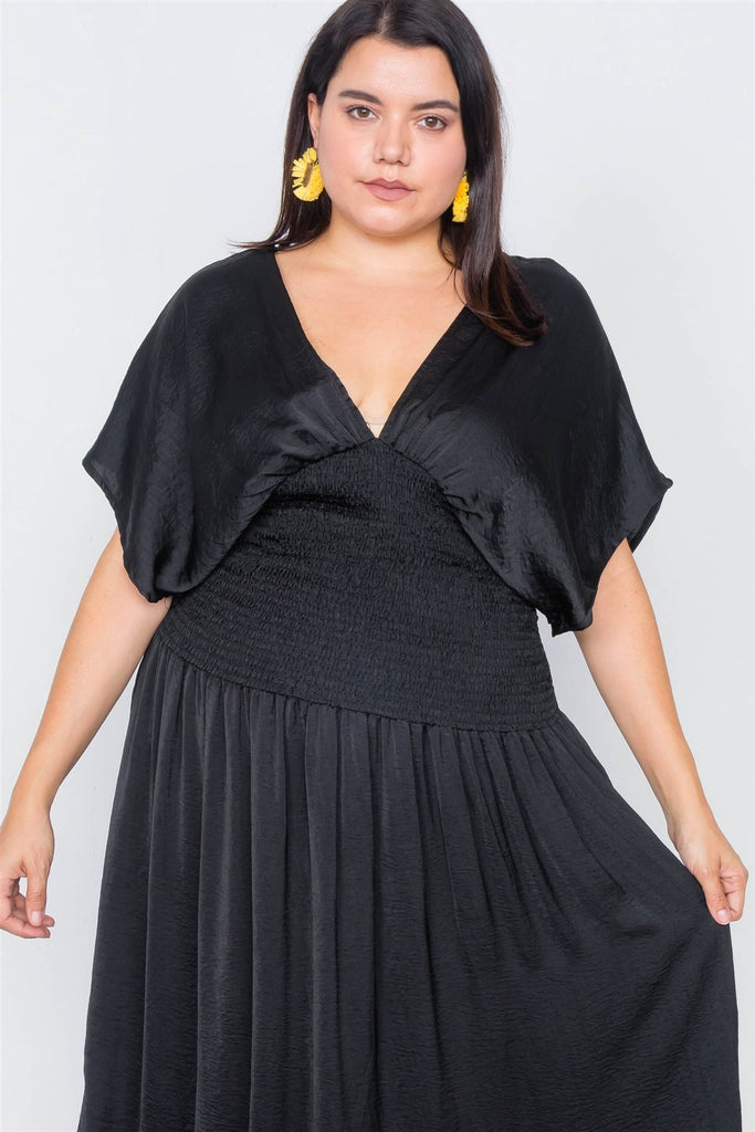 Plus Size V-neck Satin Kimono Sleeve Maxi Dress