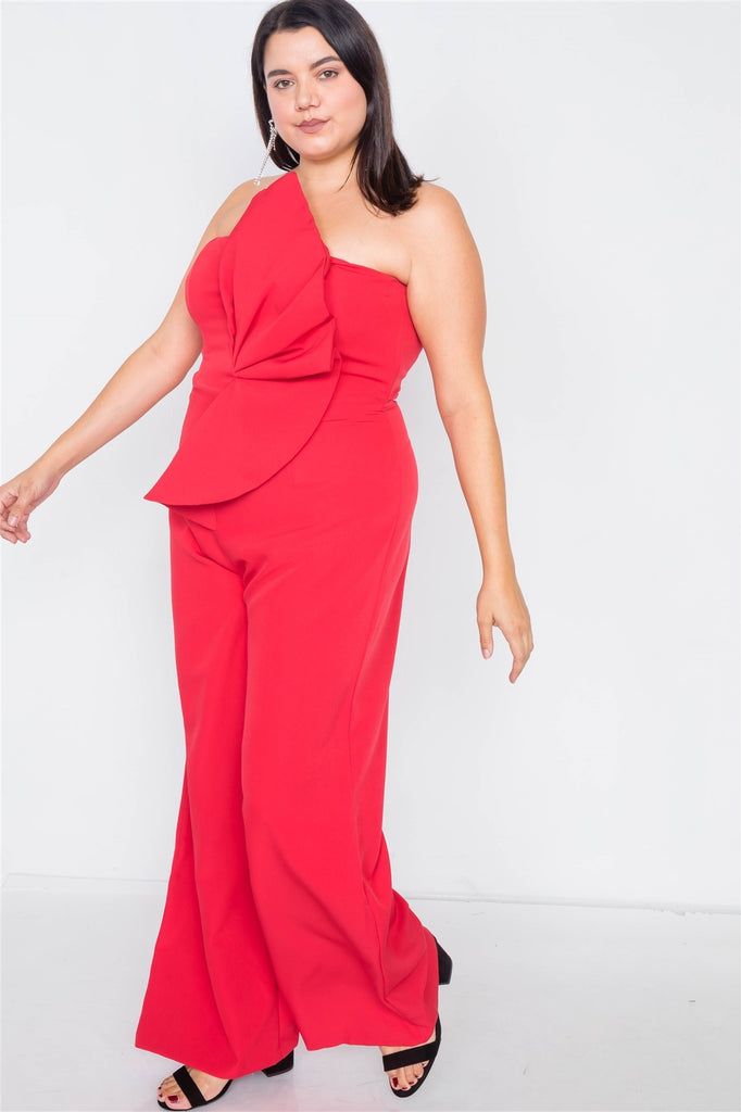 Plus Size Tailored Frill Wide Leg Sleeveless Cocktail Jumpsuit