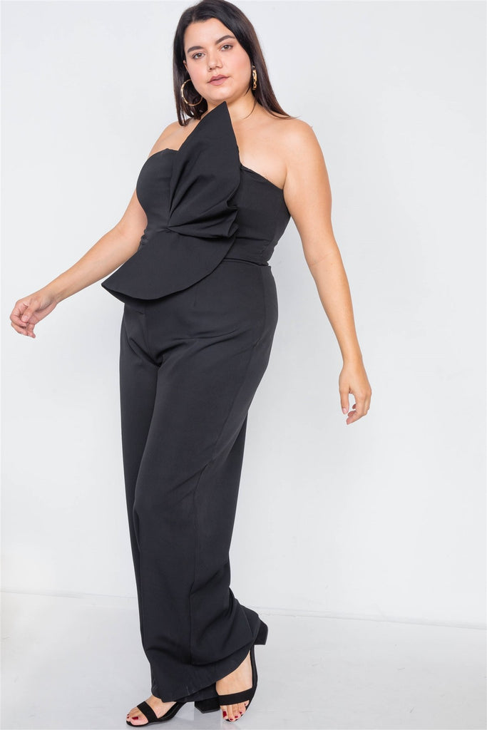 Plus Size Tailored Frill Wide Leg Sleeveless Cocktail Jumpsuit