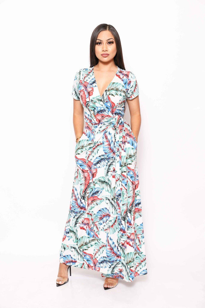 Print Short Sleeve, Maxi Wrap Dress