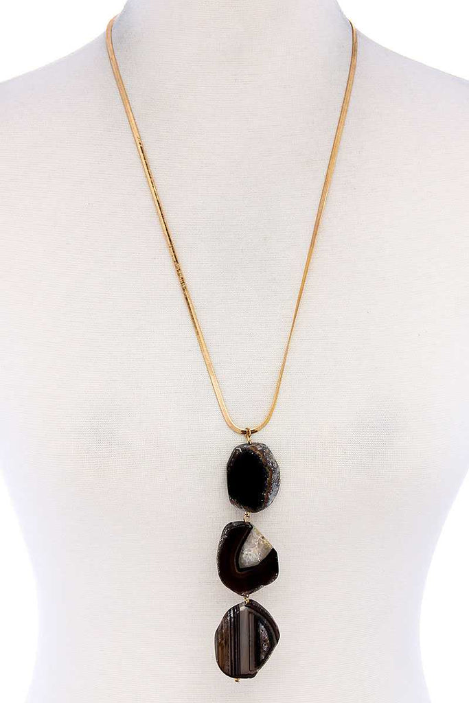 Natural Stone Flat Snake Chain Necklace