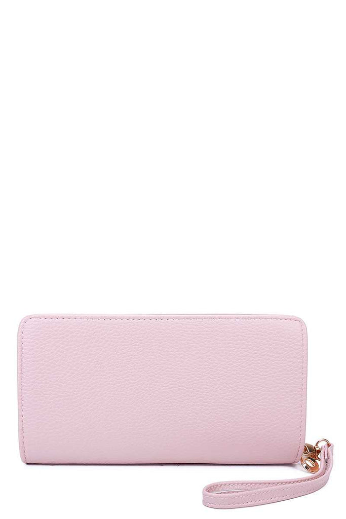 Fashion Solid Color Double Side Long Wallet With Hand Strap