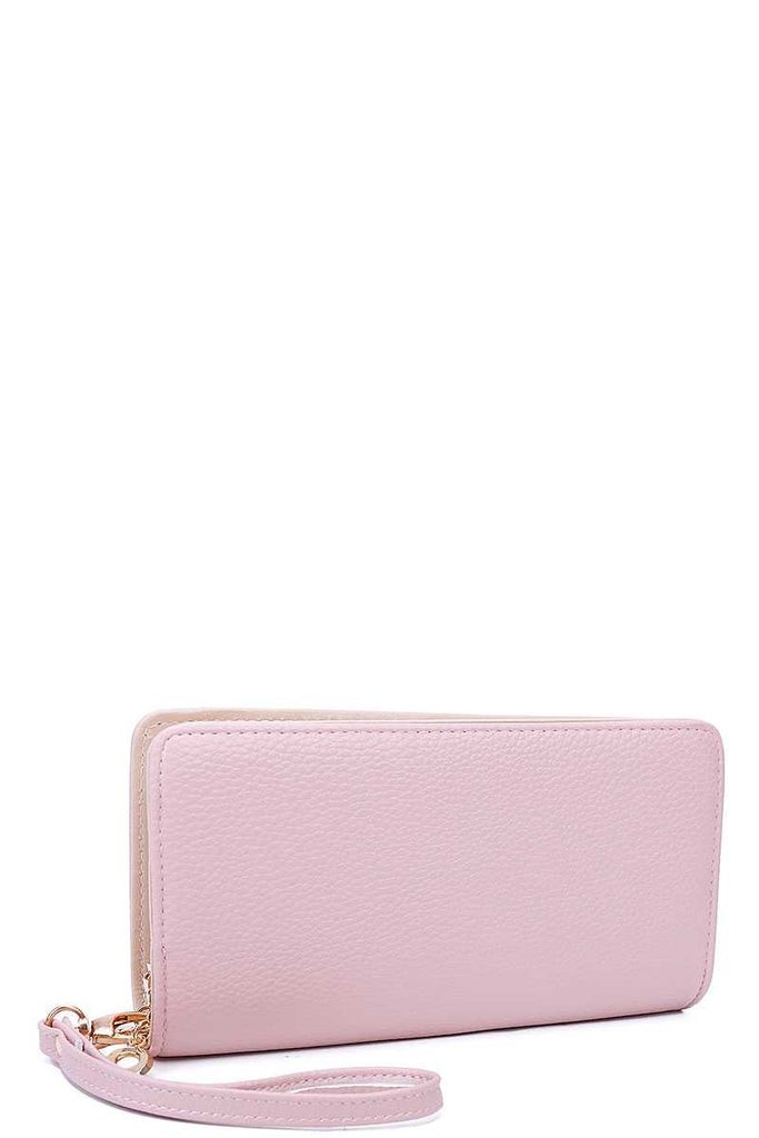 Fashion Solid Color Double Side Long Wallet With Hand Strap