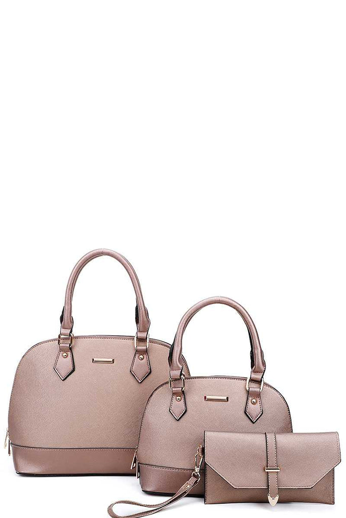 3in1 2 Domed Satchel Bags And Clutch Set