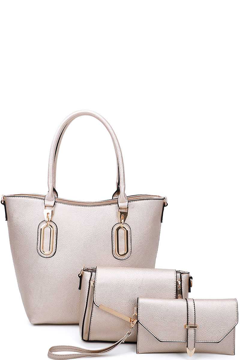 3in1 Modern Chic Tote Crossbody And Clutch Set With Long Strap
