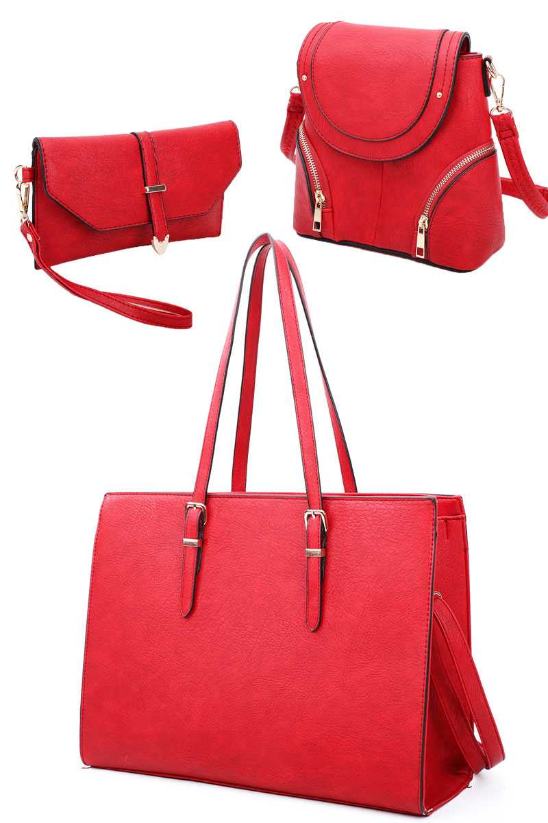 3in1 Designer Fashion Tote Backpack And Clutch Set With Long Strap