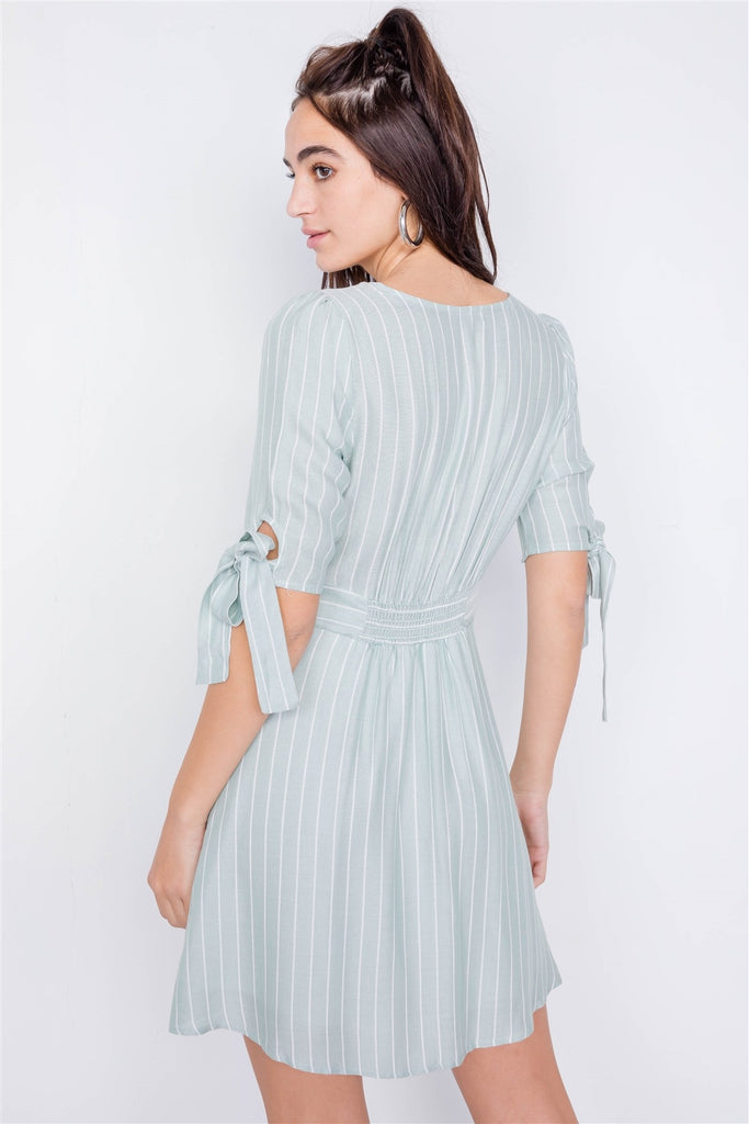 SHANA Stripe Chic 3/4 Bow Sleeve Mini Dress