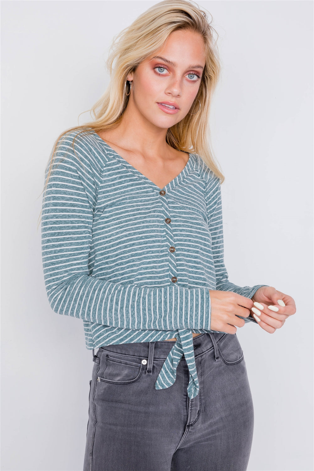 Washed Cotton Front Tie Crop Top