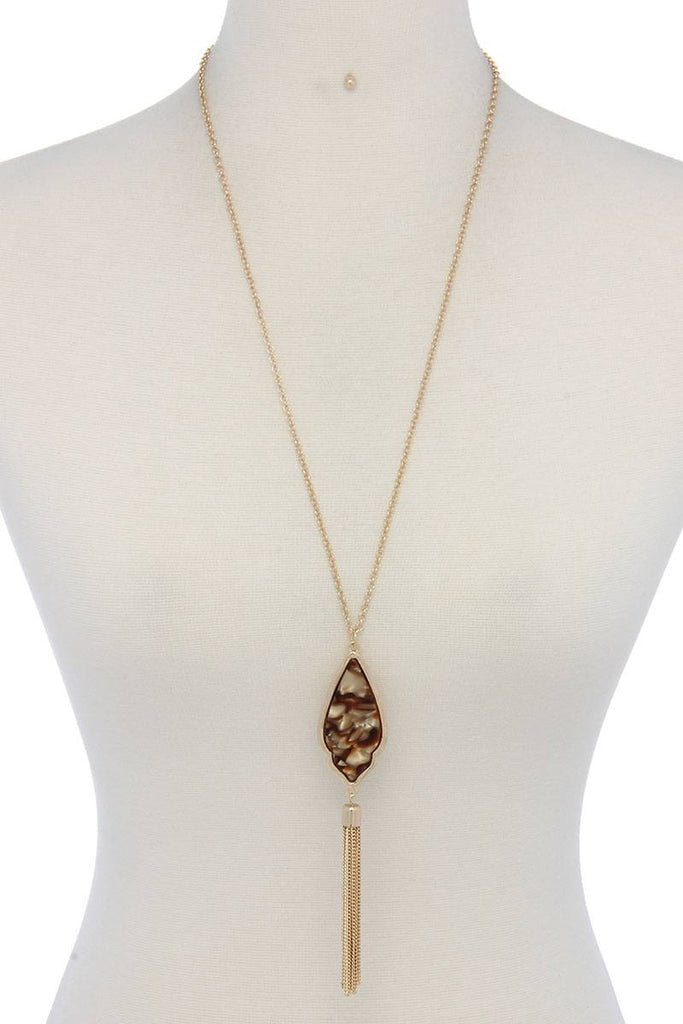 Acetate Moroccan Shape Chain Tassel Pendant Necklace