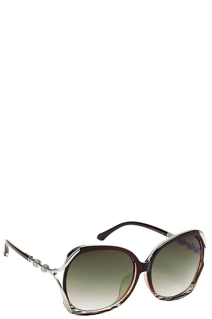Contemporary Butterfly Frame With Metal Accented Temple Womens Sunglasses