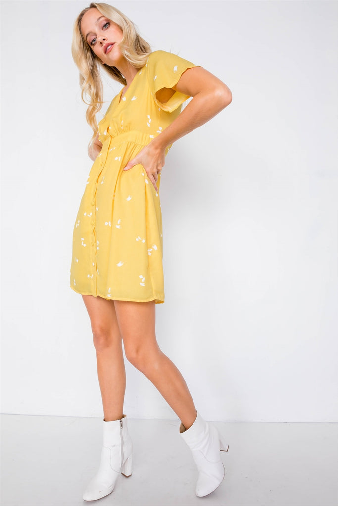 WENDY Flutter Sleeve Button Down V-neck Mini Dress