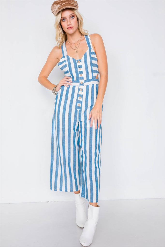 Blue Linen Stripe Jumpsuit