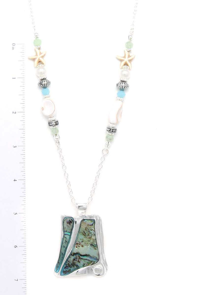 Abalone Organic Shape Pendant Beaded Necklace