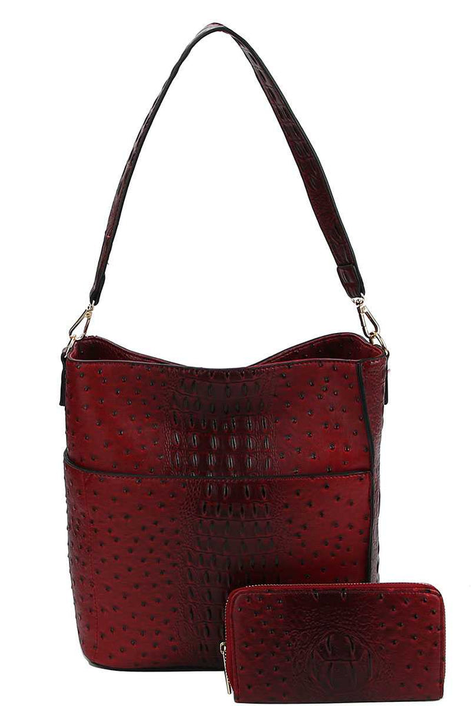 2in1 Modern Croco Pattern Hobo Bag With Matching Wallet