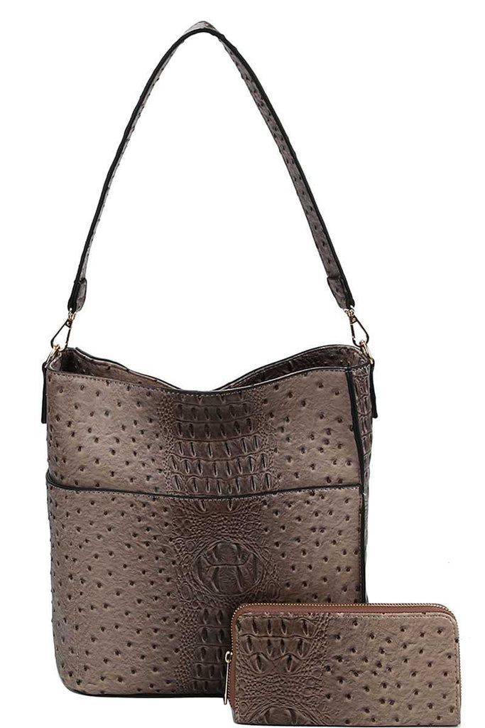 2in1 Modern Croco Pattern Hobo Bag With Matching Wallet