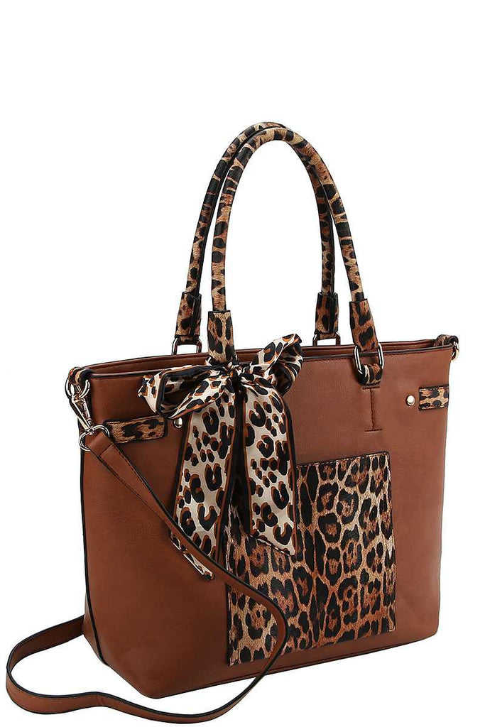 2in1 Leopard Two Tone Scarf Tote Bag With Matching Wallet