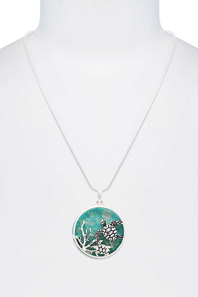 Stylish Sea Turtle Circle Pendant Necklace