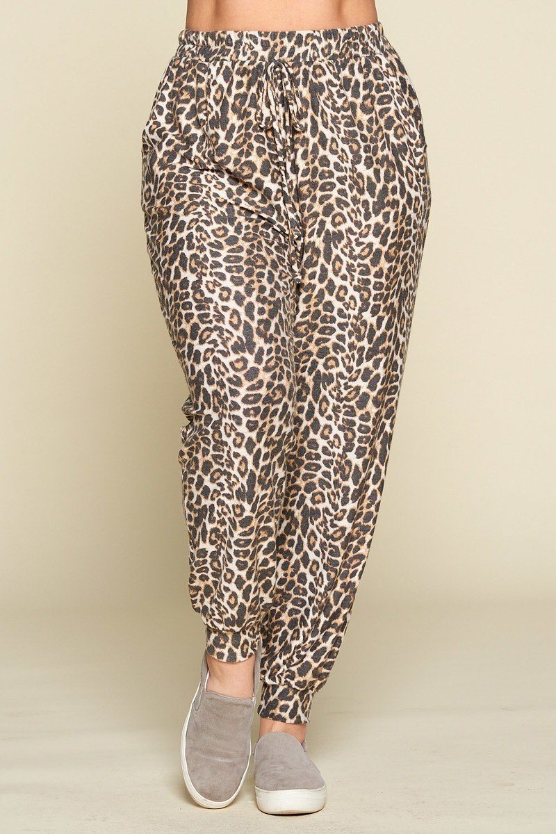 Plus Size Cute Animal Printed French Terry Jogger Pants