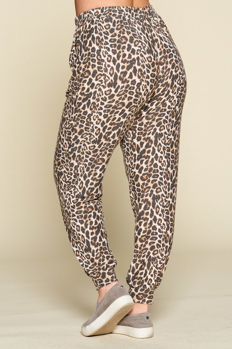 Plus Size Cute Animal Printed French Terry Jogger Pants