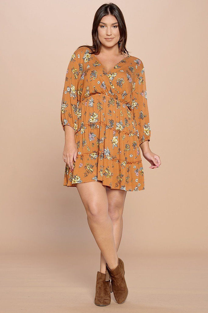 Floral Printed Tiered Wrapped Dress